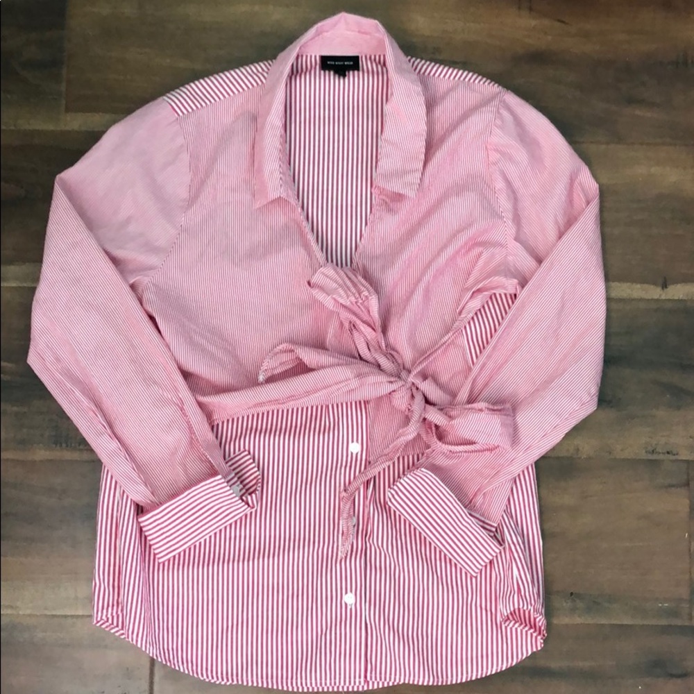 Who Wore What Red Pinstripe Blouse